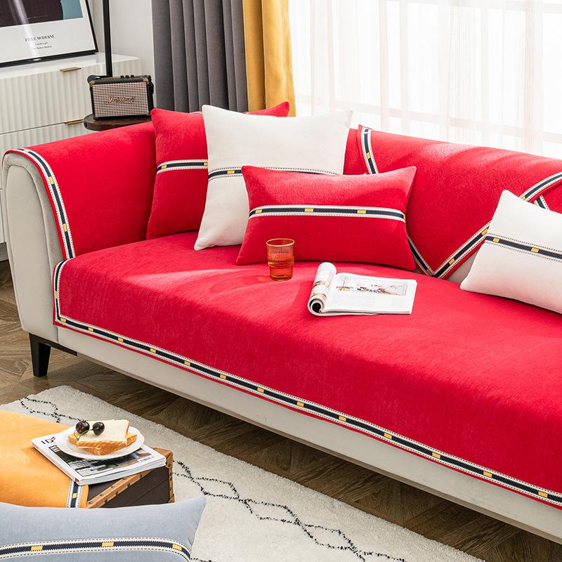 Leichter Luxus-Stil, neuer Sofakissenbezug aus Chenille-Leder, für alle Jahreszeiten, universell, rutschfest, schlicht, modern, für den Sommer