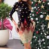 Women's High-Neck Casual Long-Sleeved Printed Slim-Fit Dress