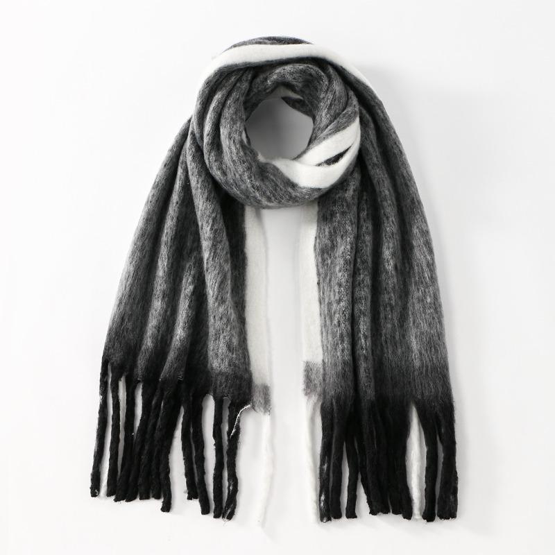 Gradual Change Splicing Women Autumn and Winter Thickened Warm New Imitation Cashmere Fringed Scarf Versatile Fashion Cold Scarf