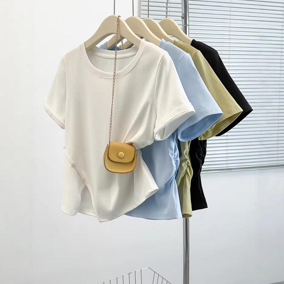 2026 Summer Plus Size Women s Chic Round Neck Irregular Short Sleeve T-shirt 4XL светло-желтого