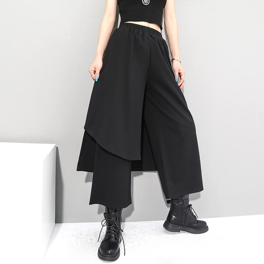 

Spring/Autumn Women s Wide Leg Pants Loose Trousers with Elastic Waist Casual Fashion Pants Unregular Skirt Pants XXL чорний
