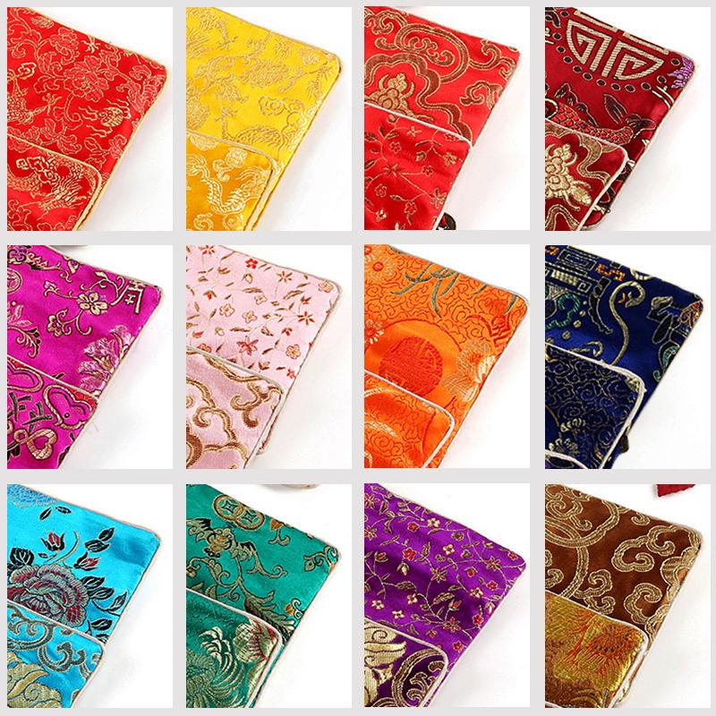 Chinese Brocade Jewelry Storage Bag Handmade Silk Embroidery Padded Small Zipper Tassel Jewelry Organizer Pouch Satin Gift Bag