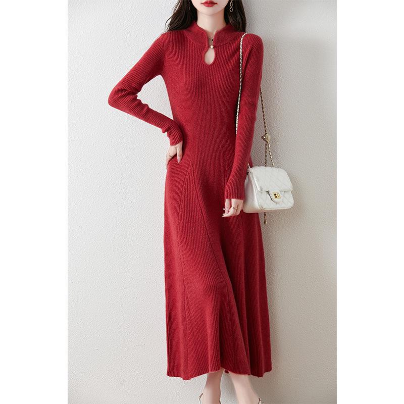 Autumn/Winter Slimming Knitted Pure Wool Fishtail Qipao Dress