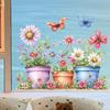 Green Plant Floral Potted Window Stickers, Double-Sided Visible Self-Adhesive Glass Decals for Storefront Home Wall Art