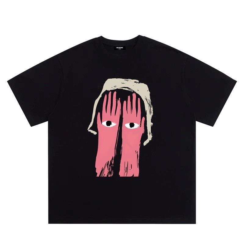 ZAZOMDE Vintage Abstract Brush Painting Graphic Unisex Loose Oversized Round Neck Fashion Versatile Daily Short Sleeve Shirts