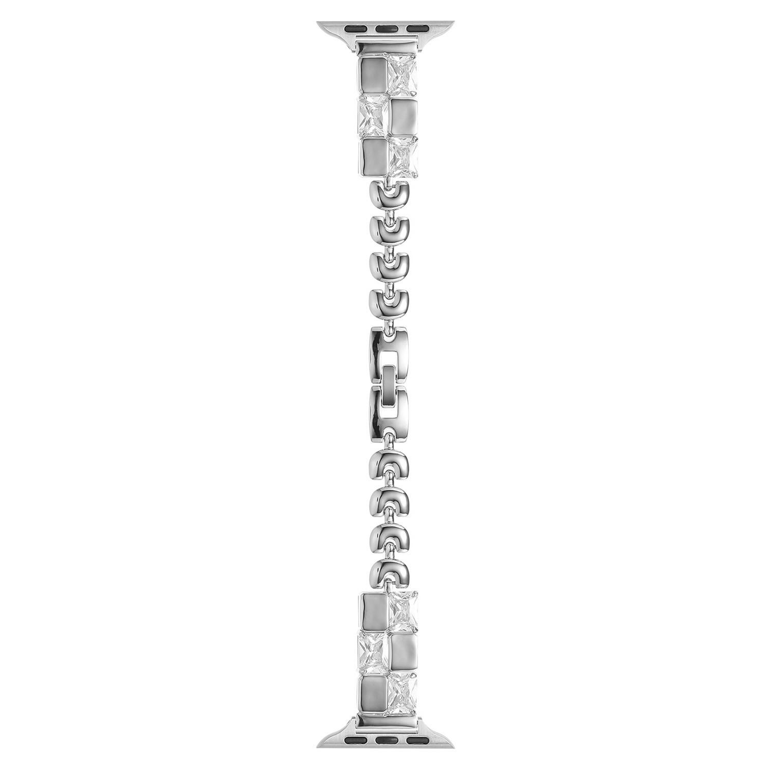 

Для Apple Watch Series 10 42 мм/9 8 7 41 мм/SE (2023) SE (2022) SE 6 5 4 40мм/3 2 1 38мм Ремешок с декором из циркония «Ледяной кубик» Медный ремешок для часов Silver