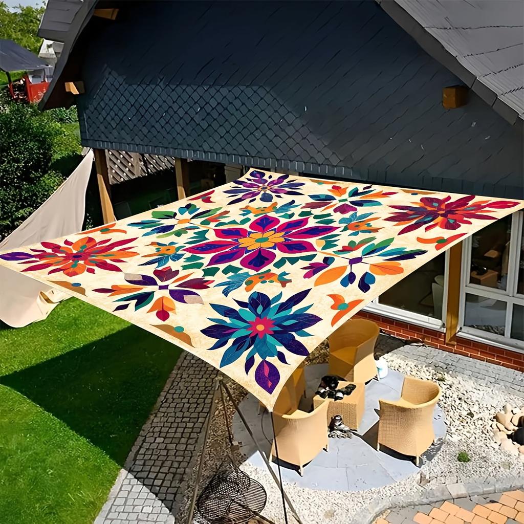 1Pc Bohemian Mandala Pattern Gradient Color Outdoor Sunshade - Thickened For Sun Protection, Easy To Install And Store, Suitable For 6 People, Ideal