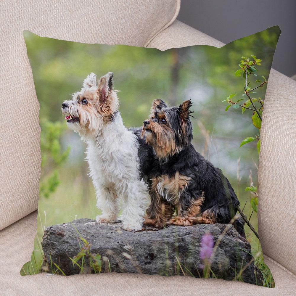 Cute Pet Animal Cushion Cover MINI Yorkshire Dog Polyester Pillowcase Decorative  Print  for Sofa Home Ca