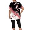 Nova Camiseta Casual de Moda Feminina Plus Size de Verão com Gola Redonda e Estampa de Borboleta para Europeus e Americanos