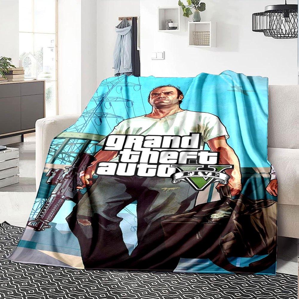 1pc Grand Theft Auto Soft Flannel Blanket with Designer Print - A Cozy Blanket for All Seasons, Perfect for the Couch, Bed, officeB80