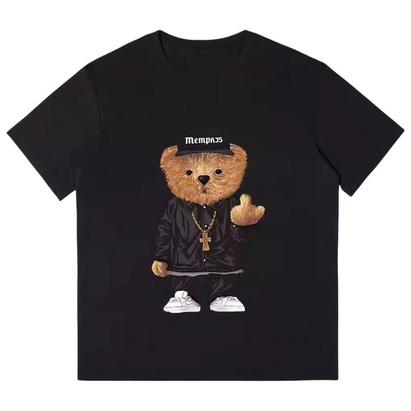 Spring Summer Bear TShirt Unisex Women Short Sleeve Cotton Tees Retro Streetwear Tshirt Tops Women Clothes
