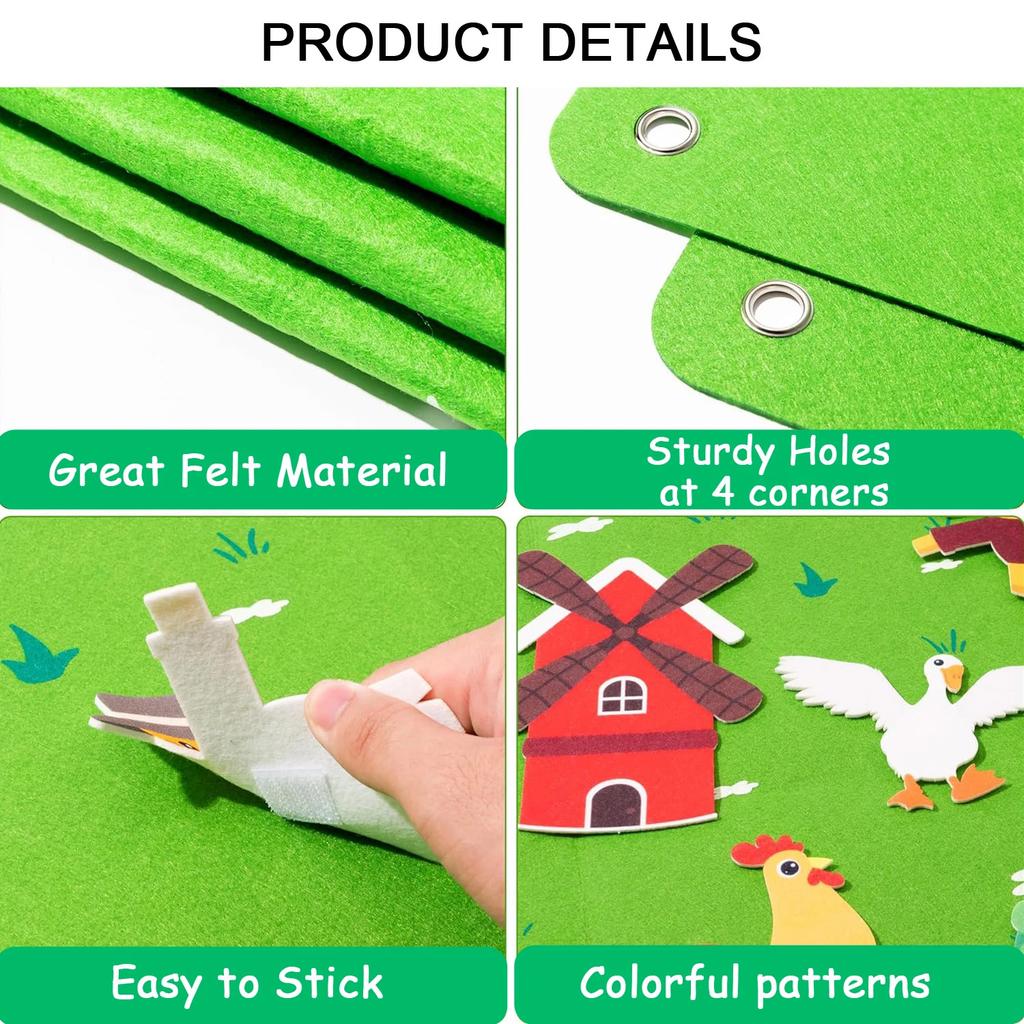 Set Lavagna Story in Feltro Giocattolo per bambini Animali della Fattoria Veicoli Educazione Prescolare Apprendimento Precoce Tappetino da Gioco Interattivo Appendi Muro Regalo