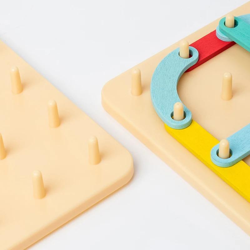 Children Wooden Toys Creative Board Nail Board Geometric Column Set Construction Puzzle Geometric Pegboard Montessori Sensory