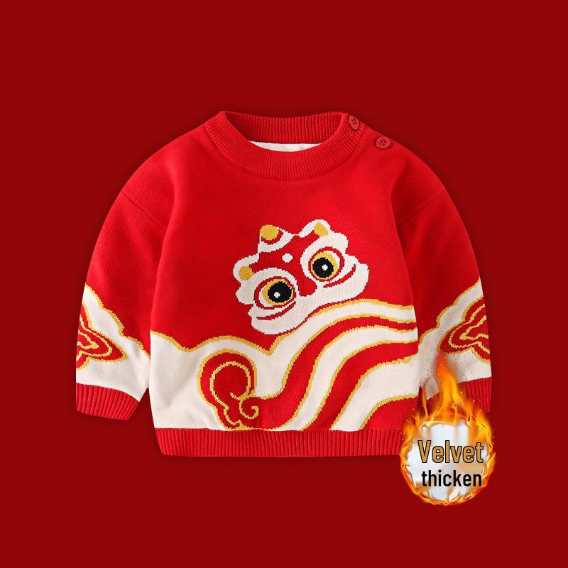 

Winter 2024 Girls Sweater: Thick Fleece-Lined Knitwear for Kids 80 cm