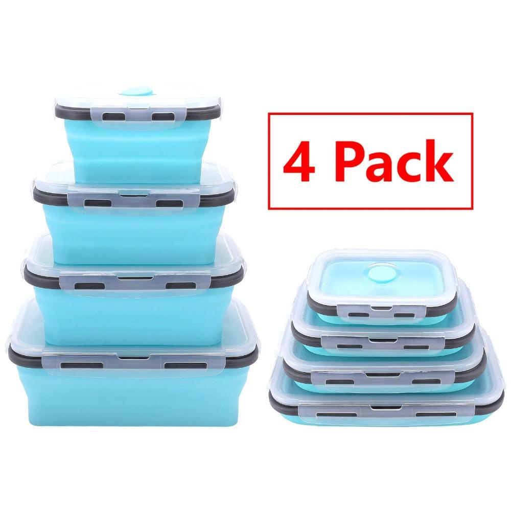 4-piece set of foldable silicone bowls with lids, collapsible food storage containers, foldable lunch bowls (Packaged in a box) Pack of 1