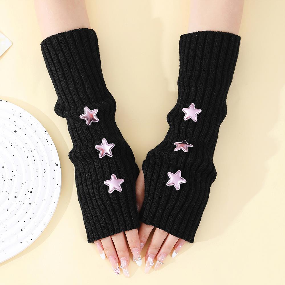 Women's Knitted Y2K Gloves Star Rabbit Arm Warmers Winter Long Sleeve Cover Wrist Mittens Cold Weather Fashion