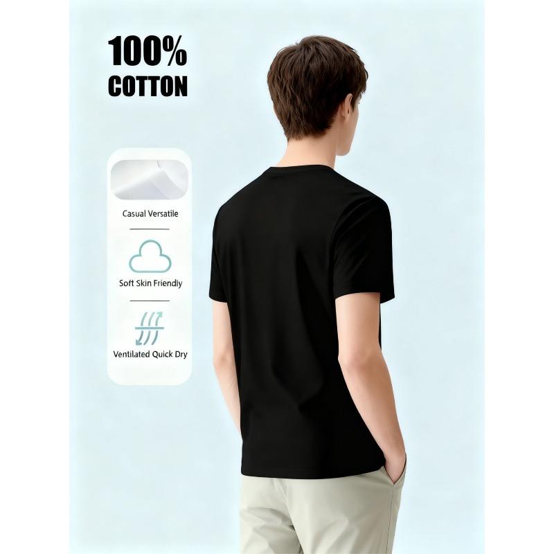 Men's Black Short Sleeve T-shirt_Colt Pattern Print Round Collar Casual T-shirt, Suitable for Everyday Wear, Outdoor, Travel,All Seasons, Regular Fit