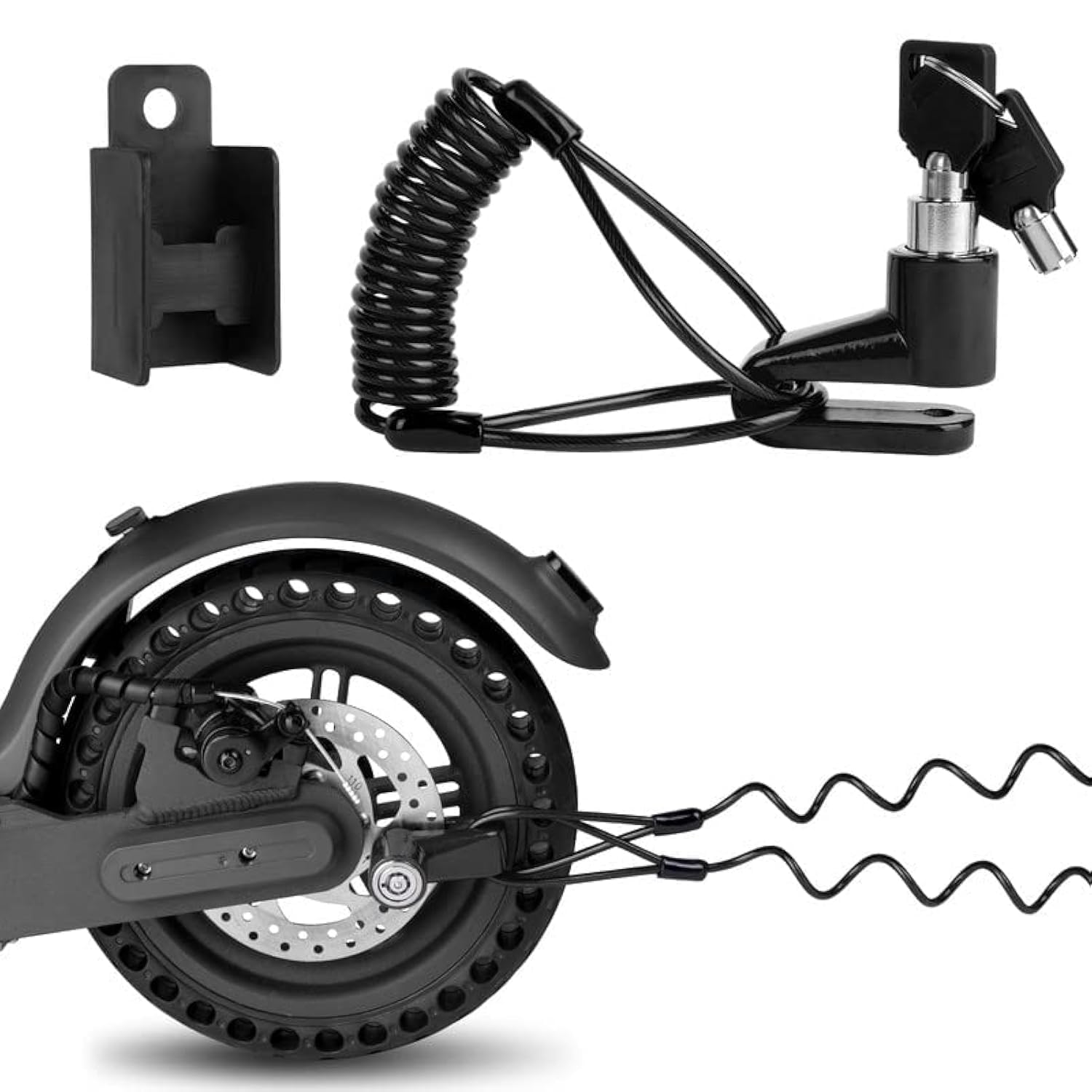 E Scooter Locks Anti-Theft, Cable Bike Locks Waterproof 5FT /12mm Cable with 2 Keys for Electric Bike, Strollers, Lawnmowers with Lock Holders