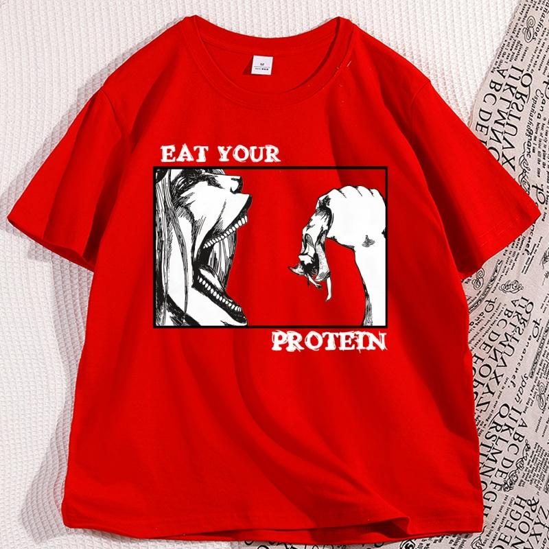

Eat Your Protein Anime TShirt for Men Women Casual Soft Oneck Short Sleeve Tshirt Man Clothing Y2k Streetwear Ropa Hombre S