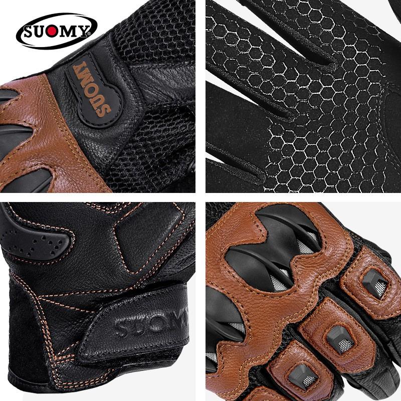 Mens Genuine Leather Motorcycle Gloves Breathable Anti-Slip Racing Riding Gear All Season Touchscreen Compatible