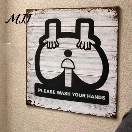 Bathroom Reminder Sign Please Wash Your Hands Metal Sign, Waterproof Rust-Proof Retro Vintage Plaque Wall Decor, Distressed Art Ornaments for Home And