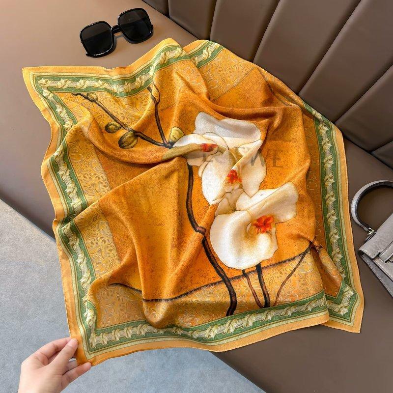 Retro mocha coffee silk scarf double crepe square scarf 111 mulberry silk high-end neck summer new silk scarf