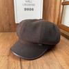 Autumn and winter versatile British style beret women's thickened woolen octagonal hat leather brim metal embellishment label newsboy hat