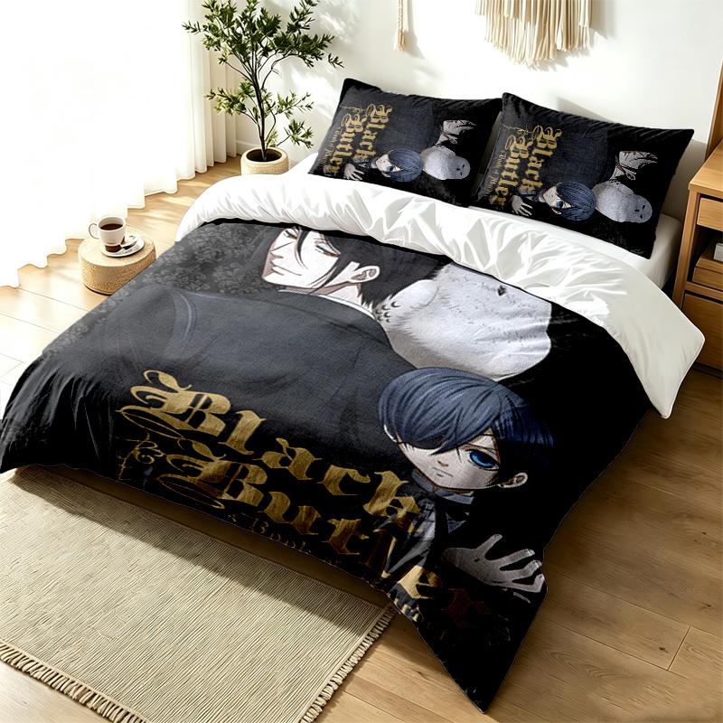 Black Butler 3pc Duvet Cover Set Simple Modern Bedding Set Wrinkle Resistant Soft Fabric All Season Use a perfect gift