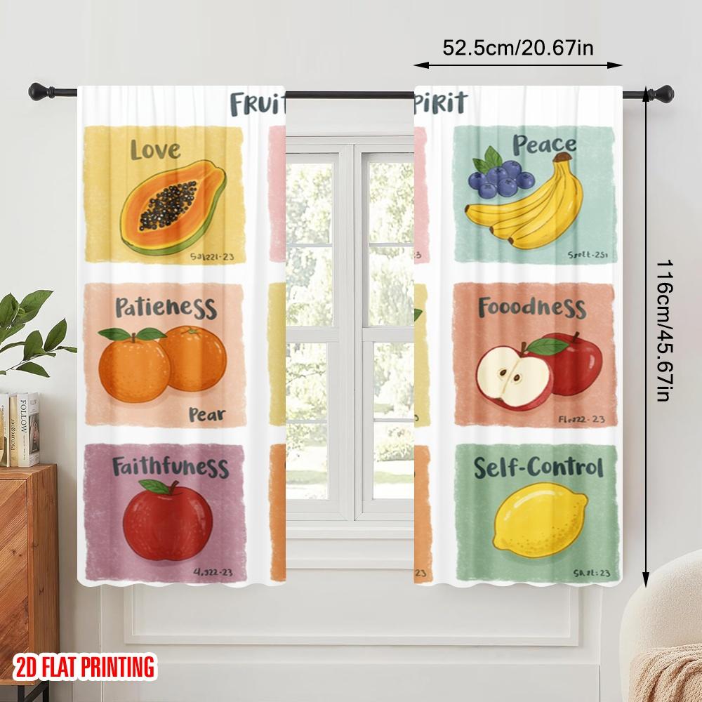 2pcs 2D flat printing Curtain Fruit of the Spirit 100% Polyester Fabric Without Electricity Birthday Party for Entryway Room