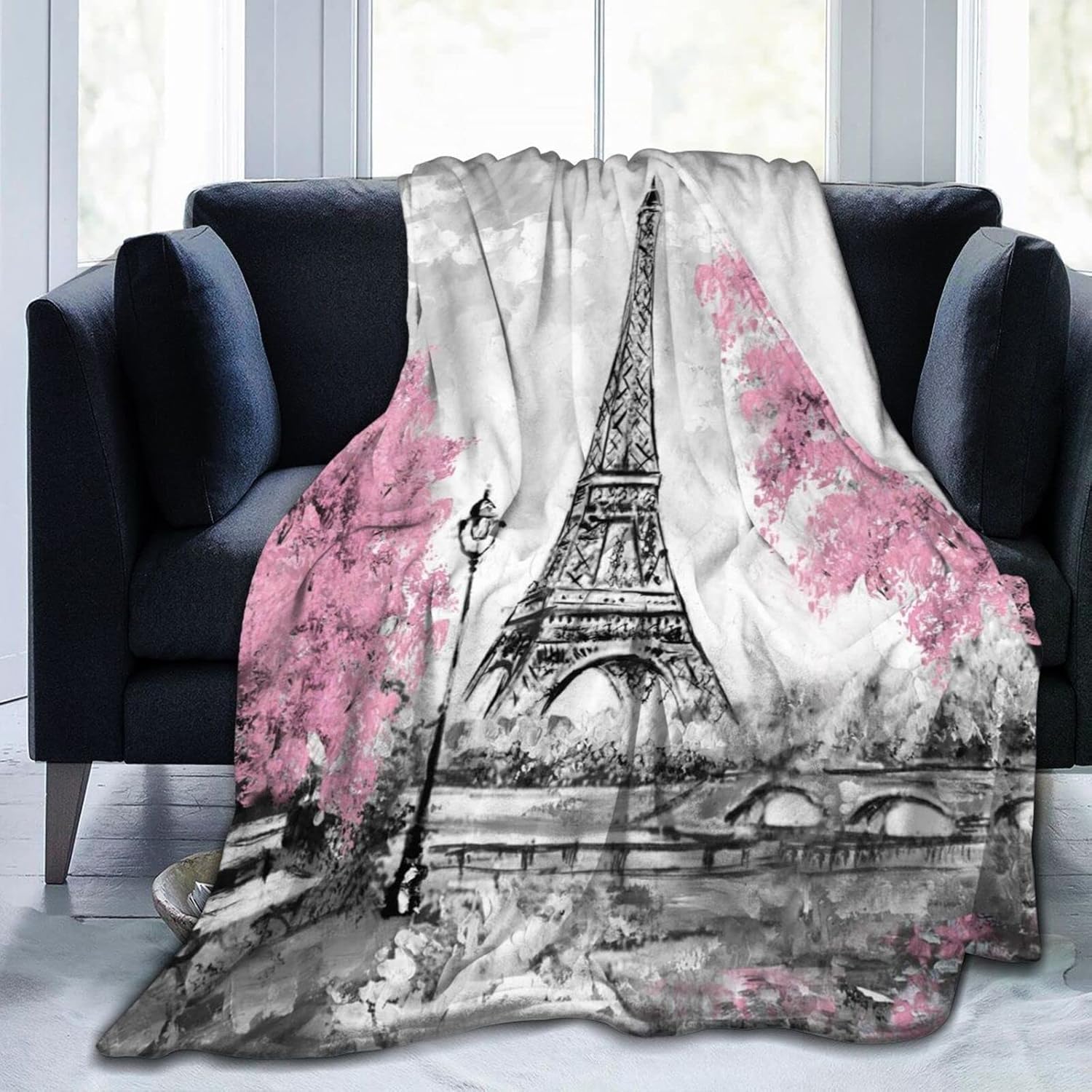 

Paris Eiffel Tower Throw Blanket Ultra Soft Warm All Season Decorative Flannel Blankets for Bed Chair Car Sofa Couch Bedroom 75cmx90cm