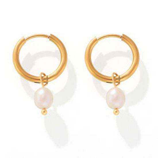 Korean-Inspired Natural Freshwater Pearl Earrings, 18K Gold-Plated Titanium Steel, Simple and Versatile for Women