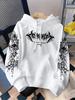 Dark Gothic letter print hooded sweater, the same street loose pullover for men and women