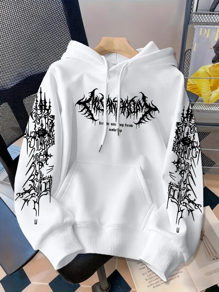 Dark Gothic letter print hooded sweater, the same street loose pullover for men and women