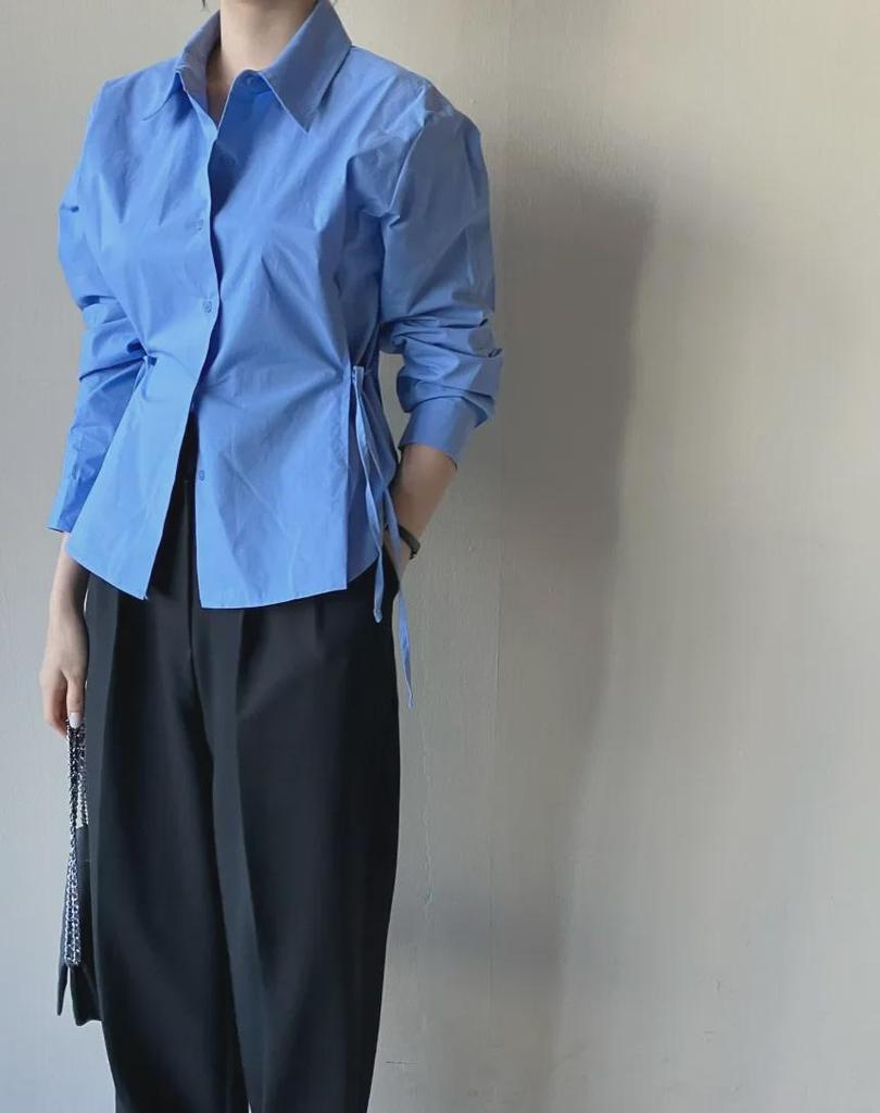 Spring 2024 Korean Loose-Fit Strap Long-Sleeve Shirt for Women - Trendy and Versatile