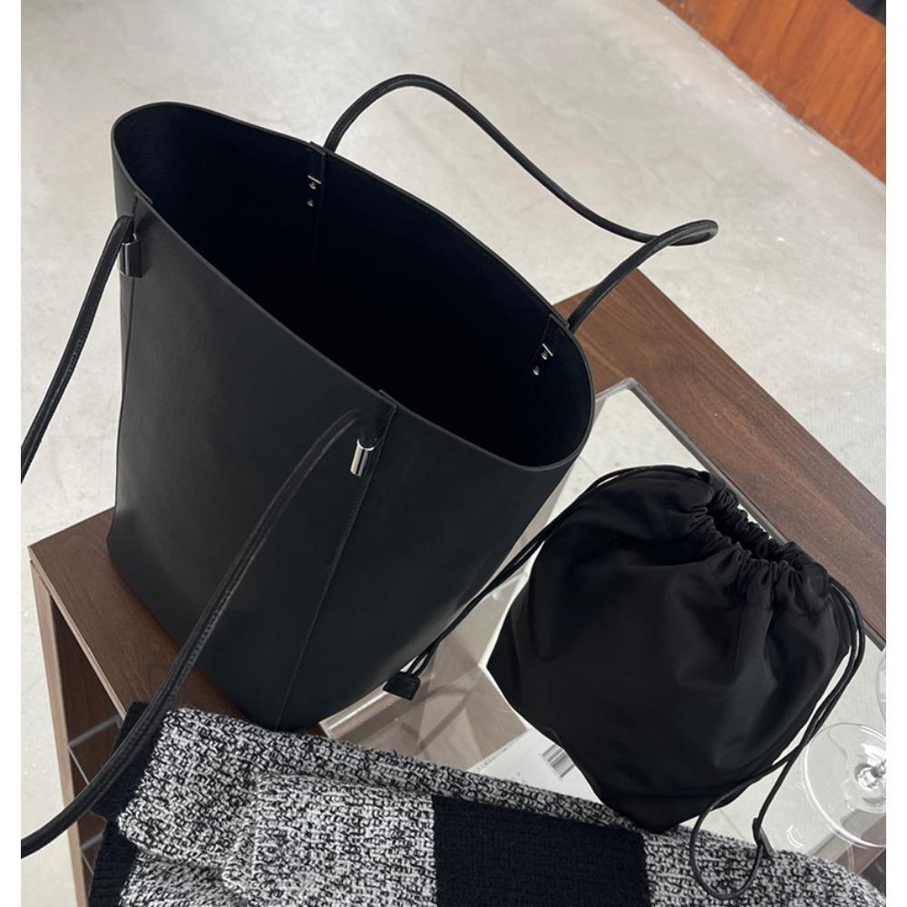 Leather Women's Bag 2 Crossbody Cowhide Bucket Bag Lazy Wind Large Capacity Commuter Shoulder Bag