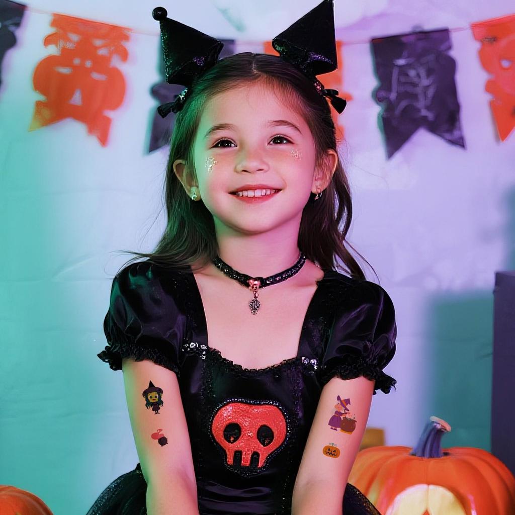 Waterproof Halloween Cartoon Tattoo Stickers for Kids - Pumpkin Magician Theme