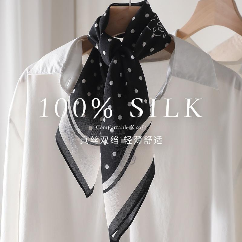 111 Mulberry Silk 61 Silk Double Crepe Retro Polka Dot Square Scarf Women's Spring Summer Thin Elegant Gift Silk Scarf
