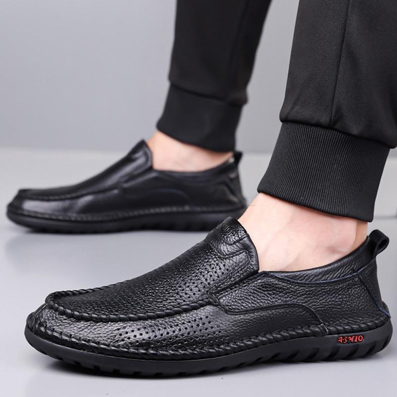 Mens Hollow Out Leather Shoes High Quality Cowhide Casual Shoe Breathable Business Shoes for Men Slip-On Driving Shoes Moccasins