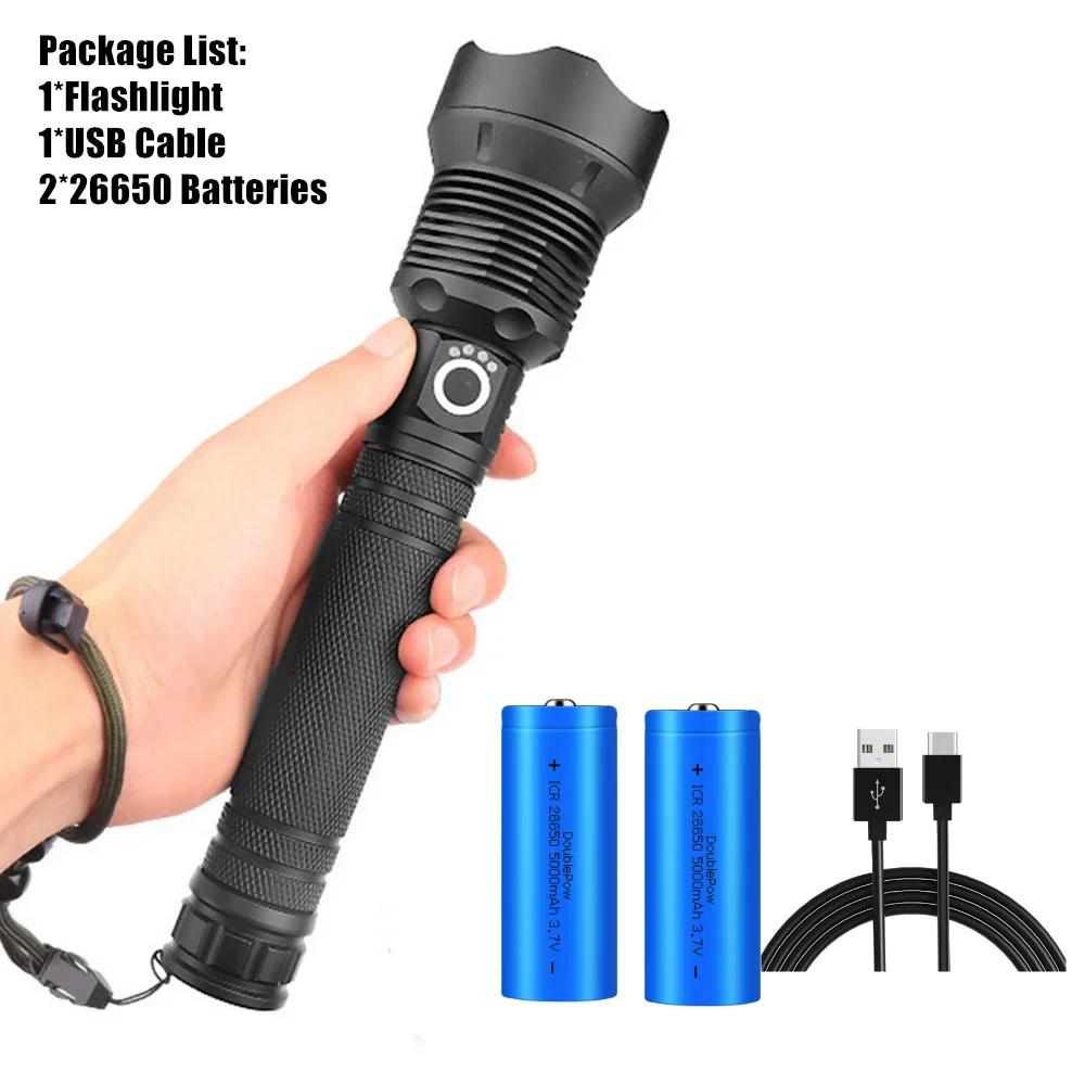 USB Powerful Xhp70.2 Flashlight Torch Super Bright Rechargeable Zoom LED Tactical Torch Xhp70 18650 or 26650 Battery Camp Lamp