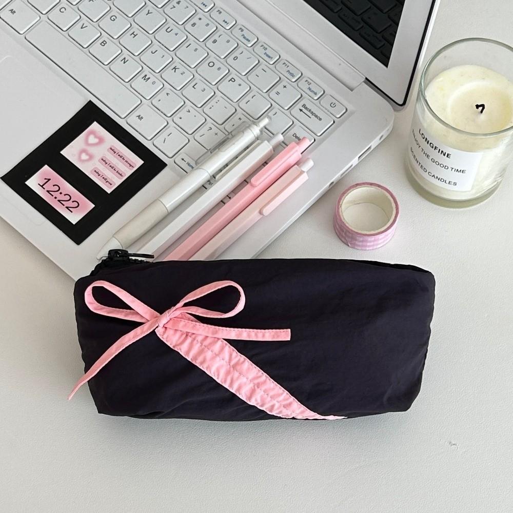 Large Capacity Stationery Storage Bag Bowknot Design Pencil Bag Cosmetic Bag Pencil Case Girls