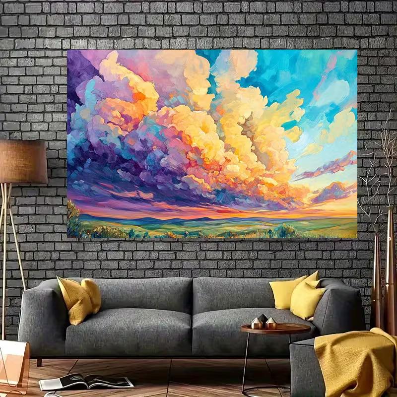 2D Pastel Sunset Sky Oil Painting Backdrop Colorful Clouds for Wall Decor and Photoshoot