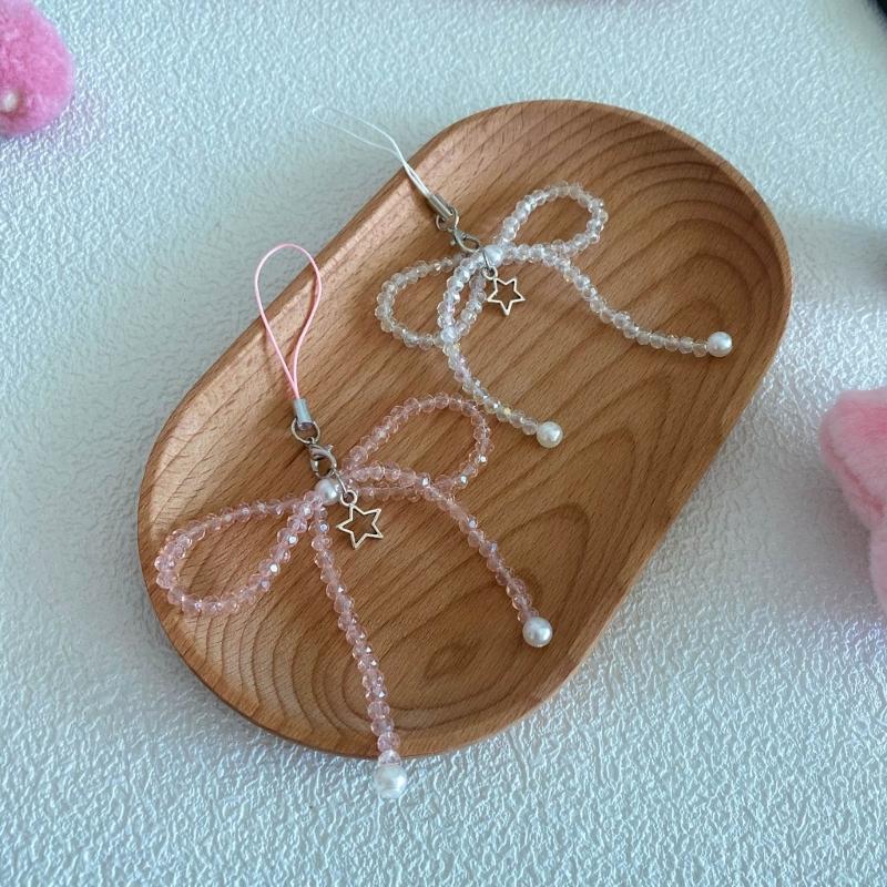 Mobile Phone Chain Anti-Lost Soft Rope Strap Lanyard Bead Bowknot Star Phone Case Key Chain Bag Pendant Accessory