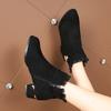 Fall Winter Faux Suede Short Boots Women Round Toe Thick Heel High  Fleece Lined Warm Cotton Shoes Mid Low Heel Women