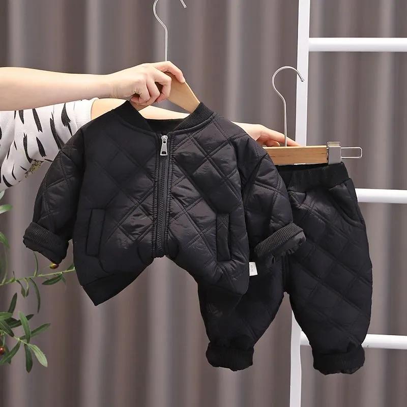 Kinder Winter Warme Bekleidungssets Kinder Mädchen Kinder Jungen Schneeanzug Mäntel + Hosen Übermantel Zweiteiliges Set