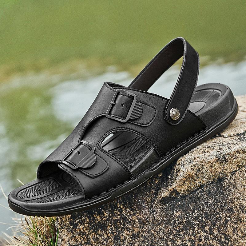Fashion Summer Luxury Men Leather Genuine Leather Non-slip Sandals Dual-use Slippers Outdoor Thick-soled Quality Beach Comfort Sandalias
