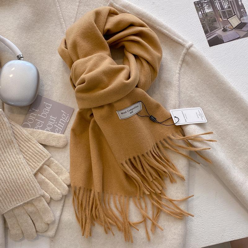 Winter Wool Scarf For Women Long Warm Cashmere Scarves Hijab Solid Lady Shawl Wrap Female Pashmina Bandana Head Scarfs New