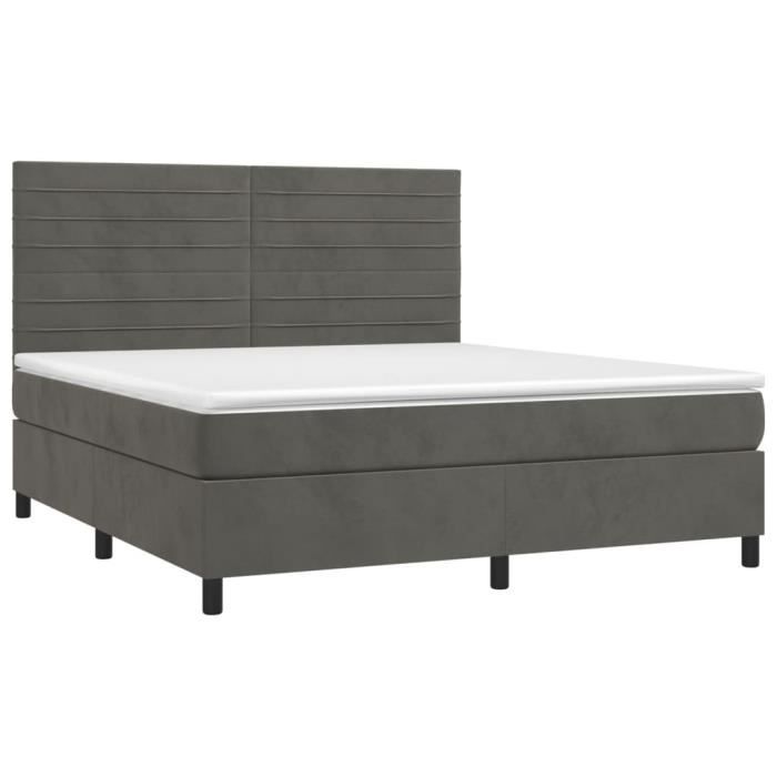 3143092 vidaXL Lit à sommier tapissier et matelas Gris foncé 160x200cm Velours