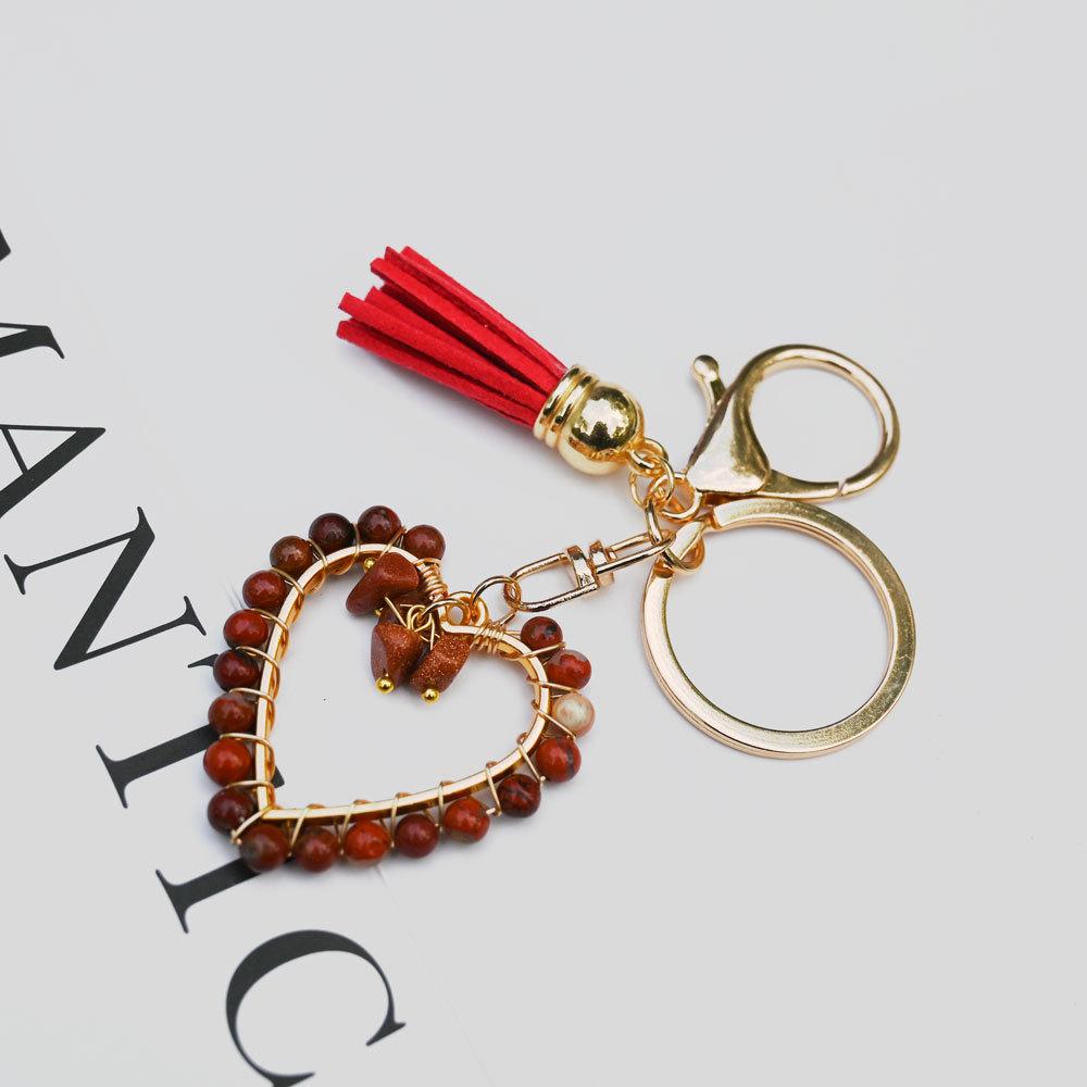 Natural stone keychain, bag pendant, bohemian style, creative decoration, heart-shaped jewelry