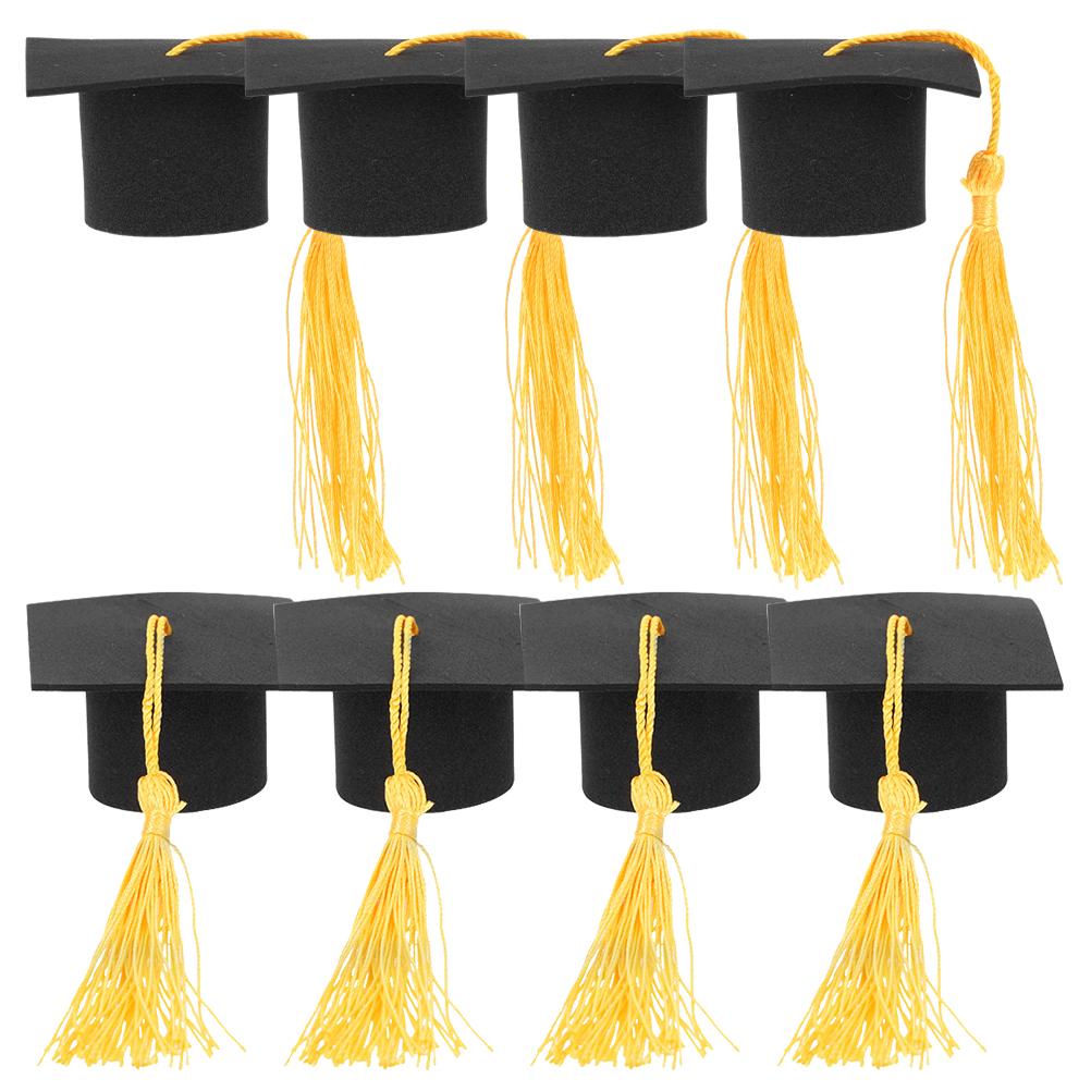 

8Pcs Graduation Tassel Cap Cake Toppers Mini Grad Cap Picks Party Decorations Graduation Cupcake Toppers 2025 Cupcake Topper жовтий