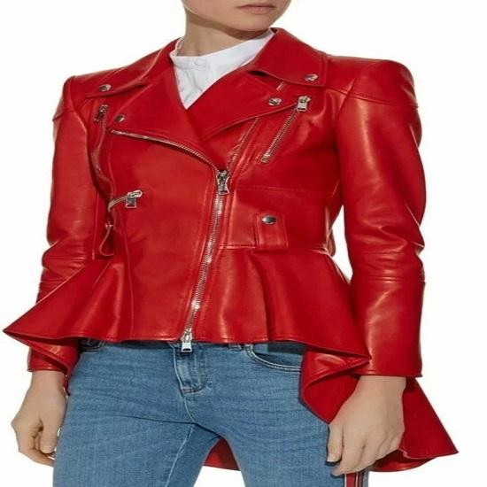 

Жіноча шкіряна куртка NOORA RED PEPLUM | Дизайнерська шкіряна байкерська куртка з кльошом і баскою | АСИМЕТРИЧНА Жіноча приталена сукня XXL червоний